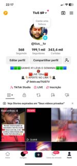 TIKTOK COM 199K, TOTALMENTE MONETIZADA COM LIVE, VIDEOS, SHOTS ETC...