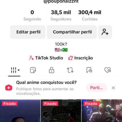 CONTA DE TIKTOK MONETIZADA 38.5K Seguidores 300.4K Curtidas