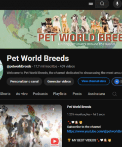 Canal Youtube 17k Monetizado de Pets em inglês Pet World Breeds