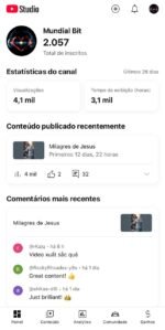 Canal no YouTube com +2.000 Inscritos e +3.000 Horas Assistidas – Quase Monetizado e com Grande Potencial!