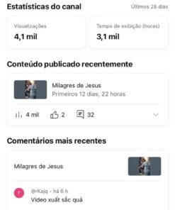 Canal no YouTube com +2.000 Inscritos e +3.000 Horas Assistidas – Quase Monetizado e com Grande Potencial!