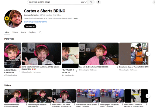 CANAL CORTES DO YOUTUBER BRINO - 4.3K INSCRITOS, 2.7MI VIEWS