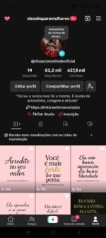 CONTA TIKTOK EBOOKSPARAMULHERES 82,2 MIL SEGUIDOR 627,8 MIL CURTIDAS