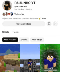 Canal no YouTube 364 inscritos