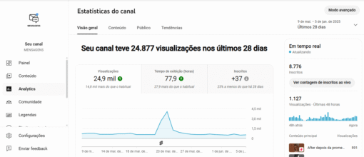 Canal no Youtube com 8700 Inscritos - nicho motivação