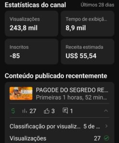 Canal monetizado com 257 mil inscritos