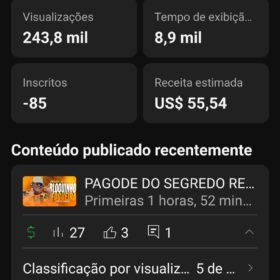 Canal monetizado com 257 mil inscritos