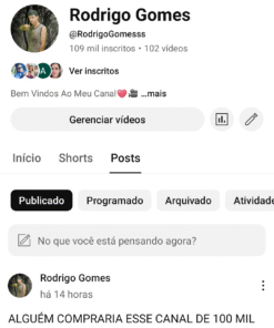 Canal Do Youtube com 111 mil inscritos