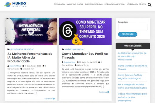 Blog de Marketing Digital com 70 Artigos