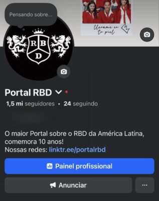 Página no Facebook Portal RBD 1,5 milhões seguidores
