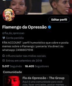 Página do twitter Flamengo da Opressão 18 mil seguidores monetizada