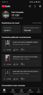 Canal Fala_Campeão 17,2 mil inscritos