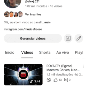 Canal Alexj.021 com 1,02 mil inscritos
