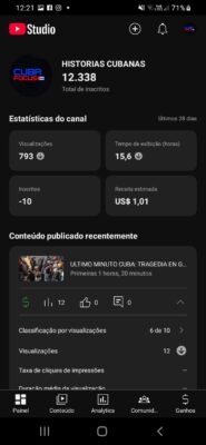 Canal  monetizada HISTORIAS CUBANAS 12,3 mil inscritos