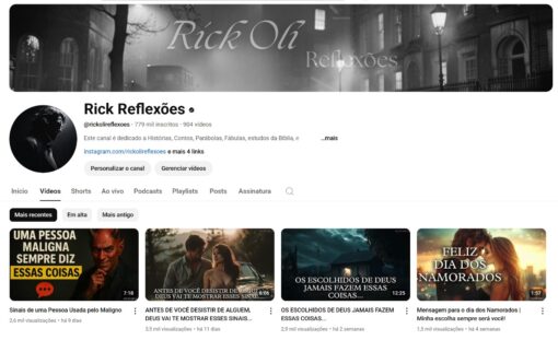 Canal no Youtube Monetizado com 782 mil seguidores.