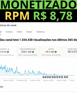 CANAL MONETIZADO com RPM R$ 8,78 e PÚBLICO PORTUGUES 9.114 Inscritos