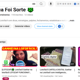 Canal YouTube antigo nicho Loteria / Ganhar Dinheiro 118 inscritos
