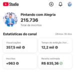 Canal do YouTube: pintando com alegria 215 mil inscritos