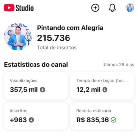 Canal do YouTube: pintando com alegria 215 mil inscritos