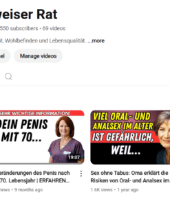 Canal à Venda: Omas weiser Rat – Saúde, Sexualidade & Bem-Estar na Maturidade (550 Inscritos / 69 Vídeos)