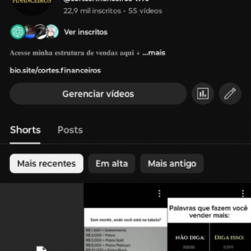 Canal dark cortes financeiros +22.900 inscritos altamente engajados