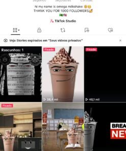 TikTok com 1699 mil seguidores, totalmente pronto para monetizar. Shop e monetização nunca ativados
