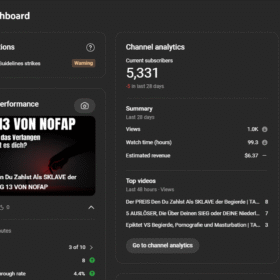 CANAL MONETIZADO ALEMÃO | 5K SUBS | 900K VIEWS | JÁ FEZ R$ 16K NO TOTAL | RPM R$ 15-30 | 400+ VÍDEOS PRIVADOS