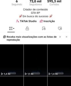 TikTok monetizado com 73,8k de seguidores e varios vídeos com 1 milhão de visualização