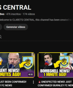 Canal não monetizado Futebol do Burnley com 476 inscritos