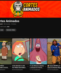 Canal "Cortes Animados" com 712 inscritos, canal muito bem engajado