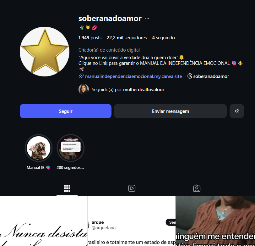 Captura de tela 2026-03-23 170035 Venda de conta no Instagram soberanadoamor 🧜🏻♀️🌟💋 1.949 posts 22,2 mil seguidores - Imagem 1