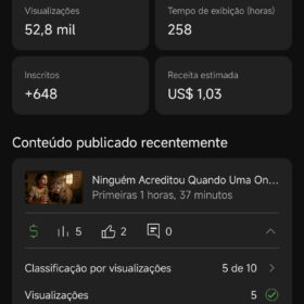 Canal do YouTube monetizado com 1,46 mil inscritos