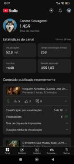 Canal do YouTube monetizado com 1,46 mil inscritos