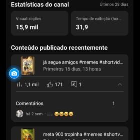 Canal YouTube com 1,08 mil inscritos
