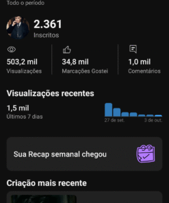 Canal do Youtube com 2,36 mil de inscritos