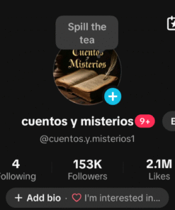 Tiktok 153k, Reino Unido, monetizado em libra, 2,1M de likes