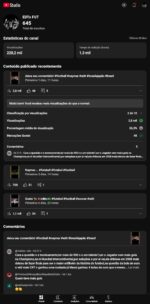 Canal YouTube | 645 inscritos | 1,4 mil de exibição | 228 mil visualizações