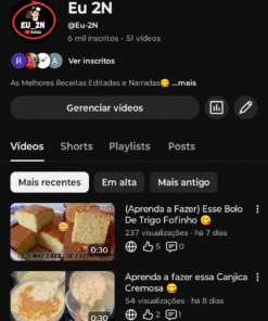 YouTube 6,8 mil inscritos Canal de receitas