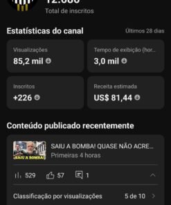Canal de futebol monetizado com +12k de inscritos.