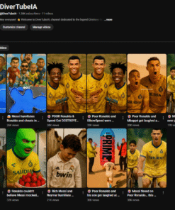 Canal YouTube DiverTubeIA — com 1.3K inscritos | Vídeos virais CR7 pobre x Messi rico