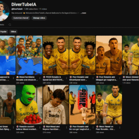 Canal YouTube DiverTubeIA — com 1.3K inscritos | Vídeos virais CR7 pobre x Messi rico