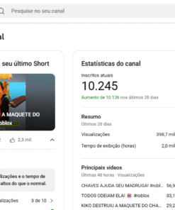 CANAL YOUTUBE 10.2K DE INSCRITOS BEM ENGAJADO 400K DE VIEWS