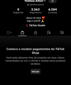 Perfil TikTok com SHOP ATIVO! 2400 seguidores e subindo diariamente. Perfil criado a 6 dias. Nicho religioso (podendo alterar após a data). Conteúdo viral é bastante engajado.