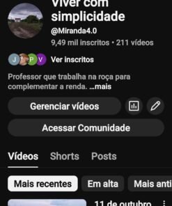 Canal do Youtube 9,59 mil inscritos