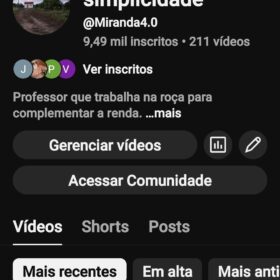 Canal do Youtube 9,59 mil inscritos