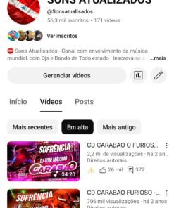 Canal sons atualizados 56,3 mil inscritos 171 vidros, não monetizado.