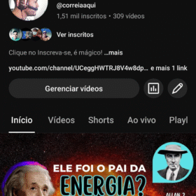 Canal do YouTube - Correiaaqui 1,51 mil inscritos
