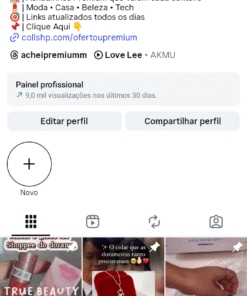 Perfil de achadinhos Acheipremiumm com 8600 seguidores