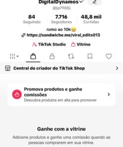 conta tiktok 7mil seguidores, shop ativo sem documento
