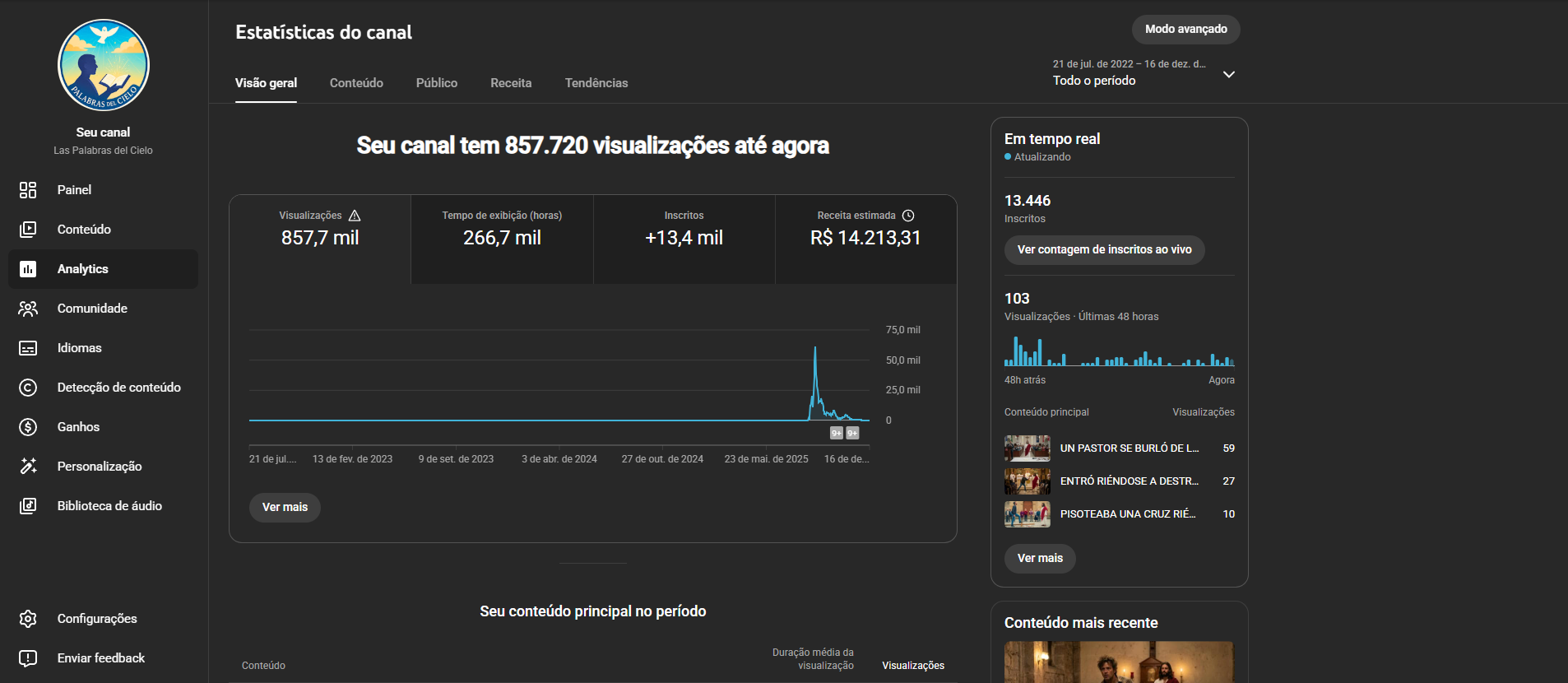 Captura de tela 2025-12-17 174907 CANAL DE HISTORIAS EMOCIONANTES EM Espanhol 13.446 inscritos - Imagem 1